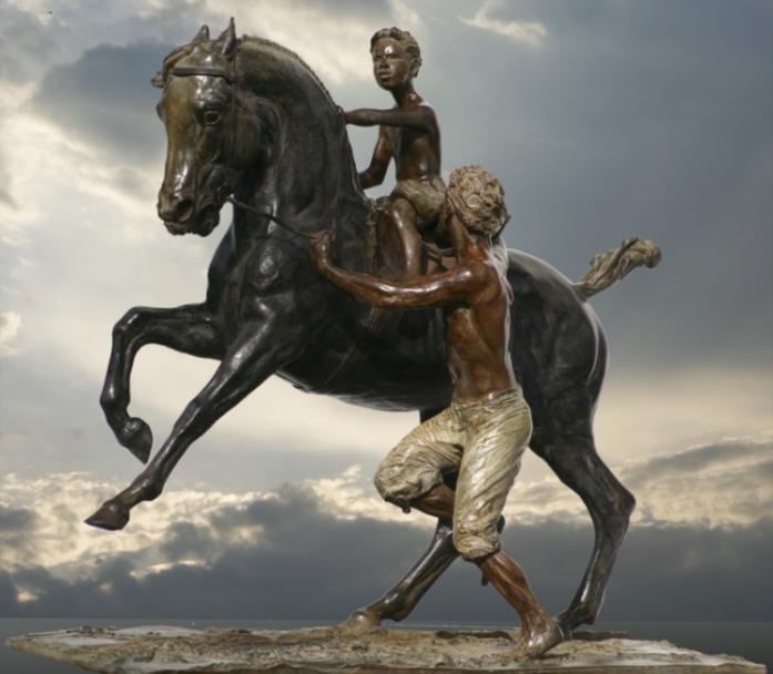 Prix de sculpture de la socit des artistes franais, salon de Paris, Un homme avec son fils  cheval (Frédéric Jager)
